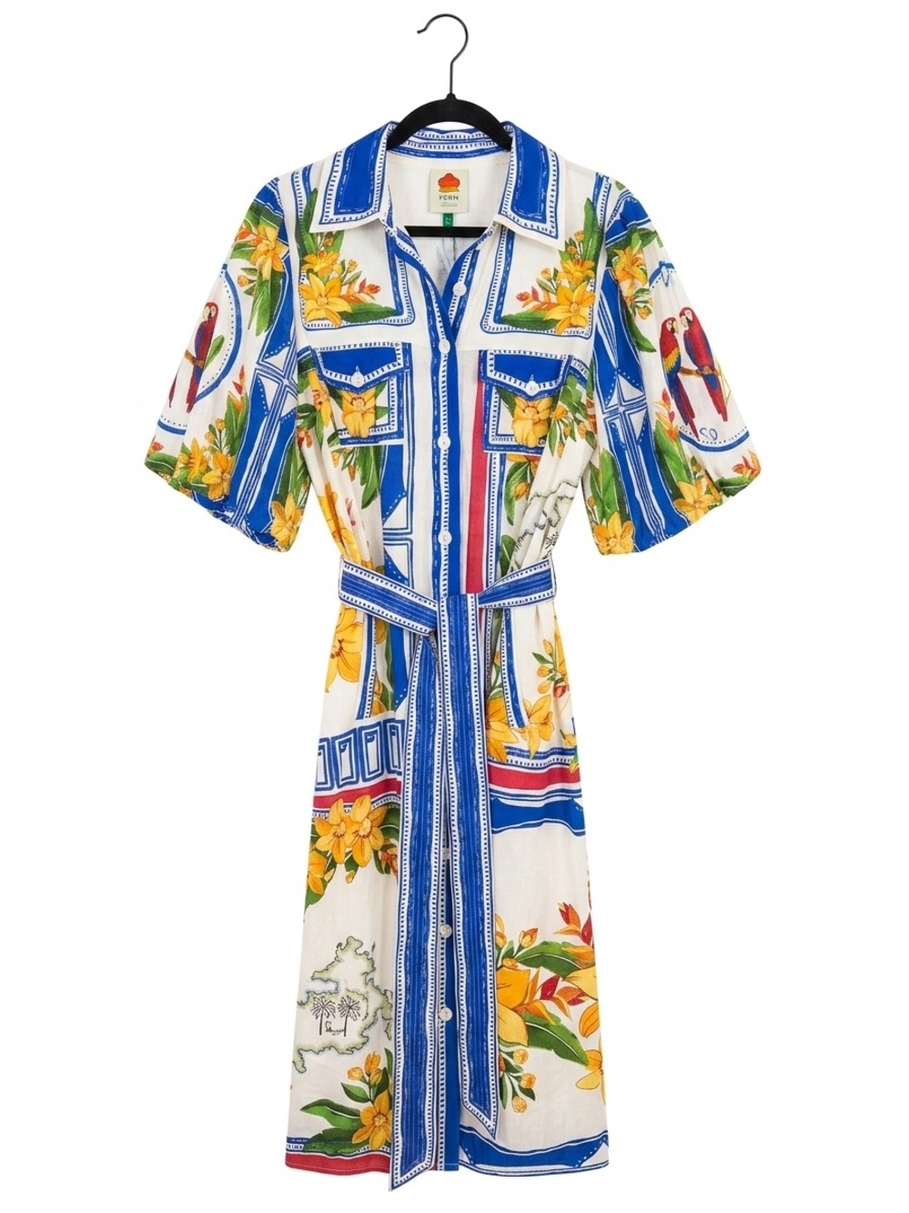 Farm Rio Tropical Floral Button-Front Midi Dress - Size L (Pit to Pit 22") NWT